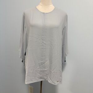 TAHARI Short Sleeve Light Blue Chiffon Top Blouse Size M New